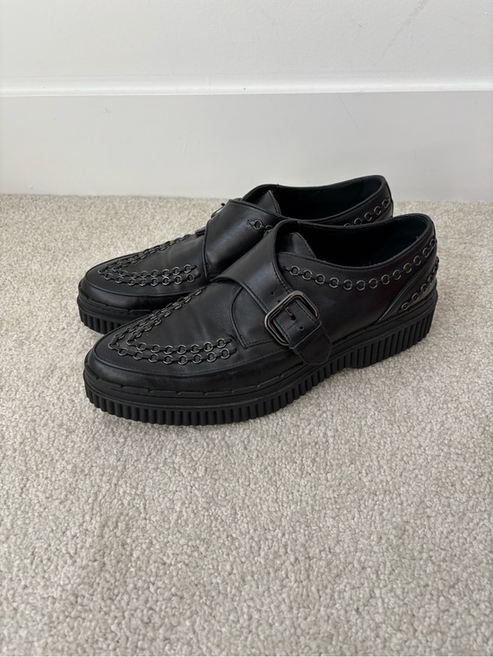 Tod's Shoes - TOD’S Black Leather Monk Strap Loafers Platform Chain Detail Size 9.5 US